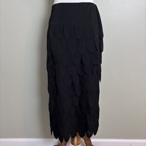 VTG 90s Tadashi Black Scallop Tiered Car Wash Skirt Sz M Y2K Whimsy Cocktail